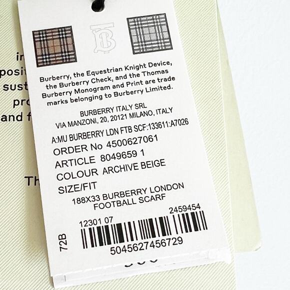 Burberry Logo Pattern Wool-Silk Football Scarf Fringe One Size NWT - Picture 9 of 12